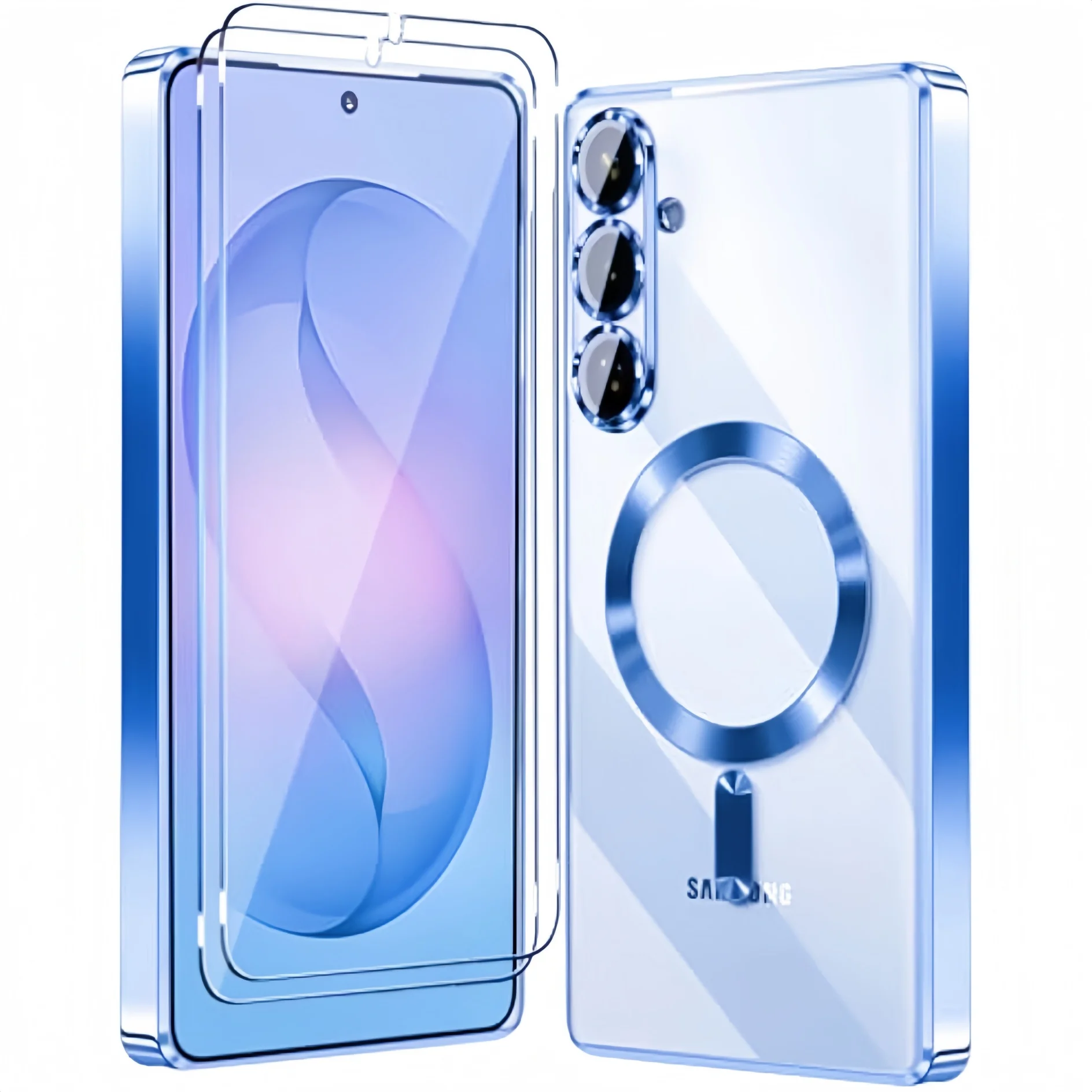 Luxury Magnetic Case with Dual Screen & Camera Protectors - Shockproof Clear Cover