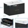 30" Bathroom Vanity Cabinet with Sink Combo, Wall Mounted Floating Bathroom Vanity w/ 2 Big Drawer and Gold Metal Handles, Black 2