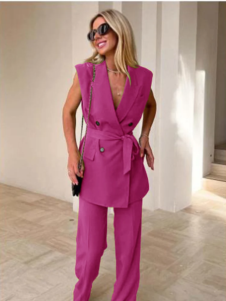 V-neck Chic and Elegant Woman Set Woman 2 Pieces Casual Fashion Vest Suit Blazer Suits Women's Clothing