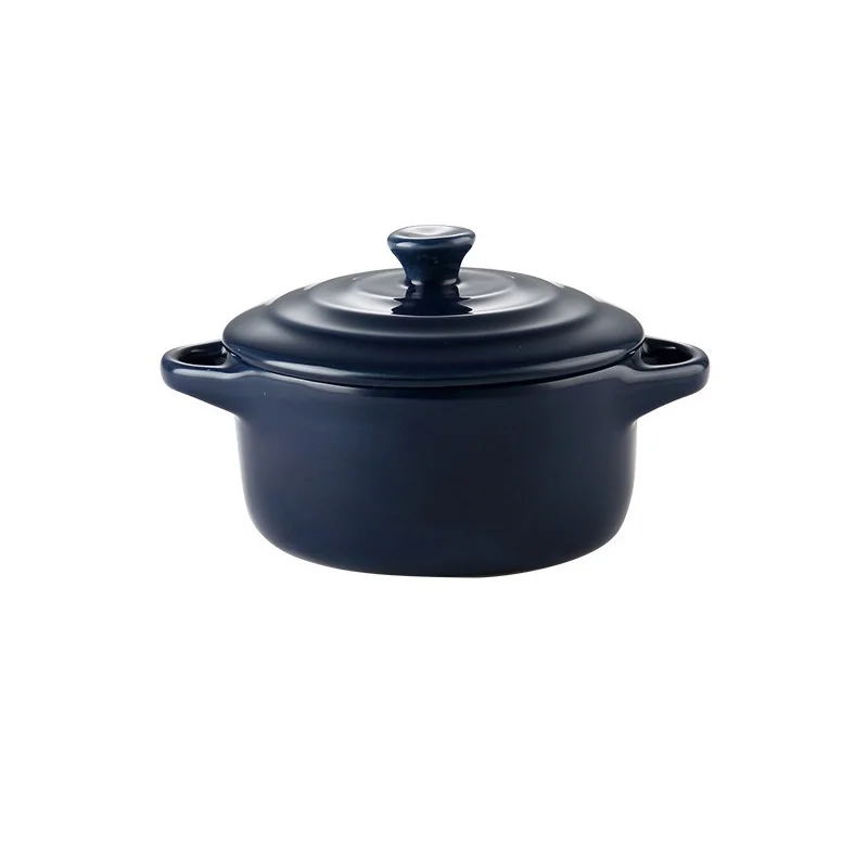 Glazed Ceramic Double Ear Mini Baking Bowl with Lid