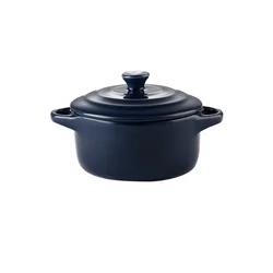 Glazed Ceramic Double Ear Mini Baking Bowl with Lid (Dark Blue)