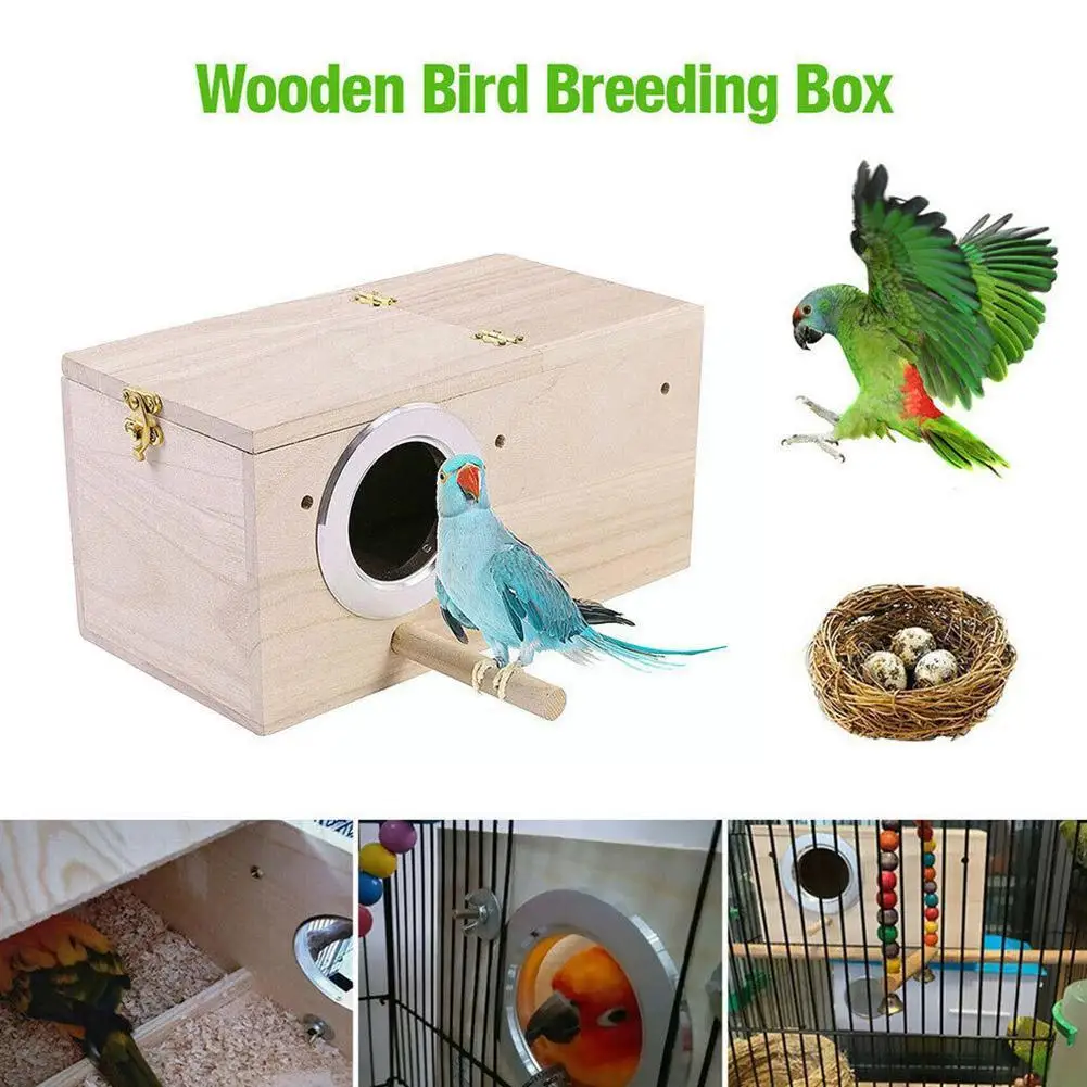 

Wooden Bird House Parrot Nest Box Bird Breeding Wood Living Birds Decoration Pet Home Cage House Balcony K9T1