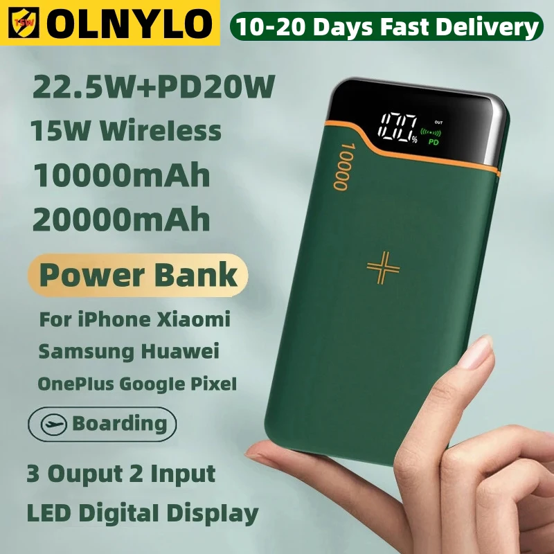 

Wireless Power Bank 20000mAh 22.5W Super Fast Charger Phone External Auxiliary Battery For Apple iPhone Samsung Xiaomi Powerbank