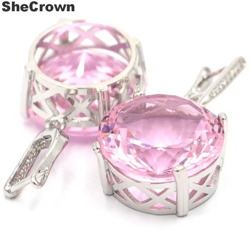 Pendant Earrings 35x20mm Big European Design Round 16g 20mm Pink Kunzite CZ Women Dating Silver
