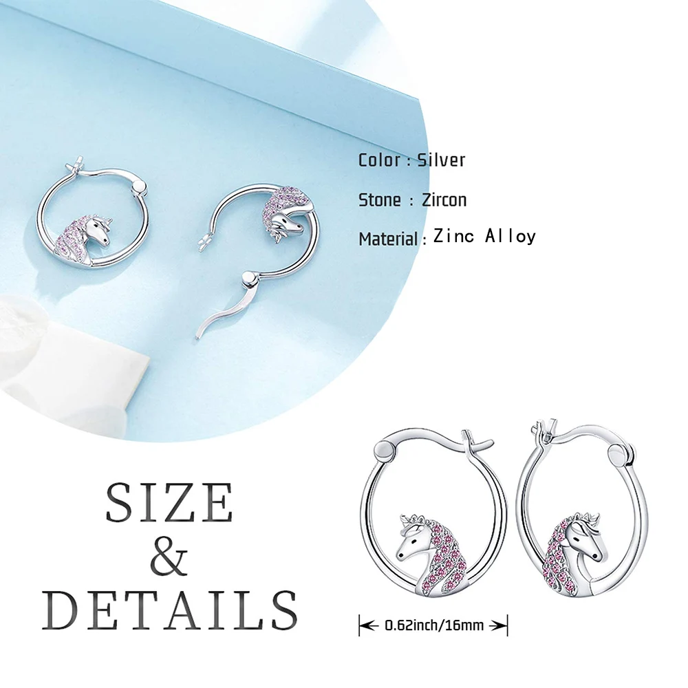 Harong Unicorn Hoop Earrings Classic Jewelry Party Small Zircon Exquisite  Cute Animal Silver Plated Earring Woman Gift - AliExpress