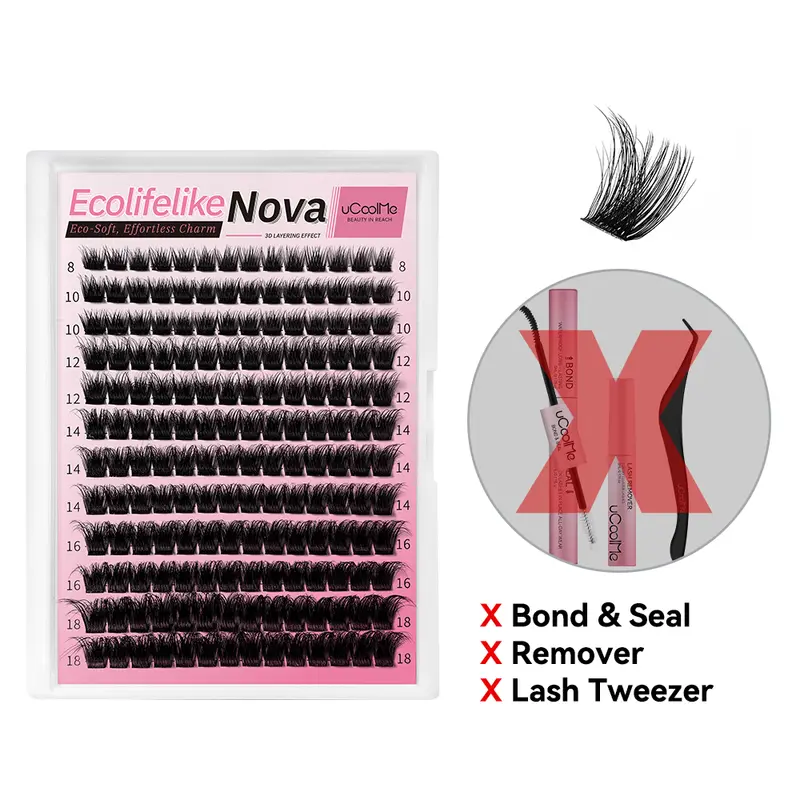 uCoolMe Lashes ECOLIFELIKE 3D Ultra-Thin Band Fluffy Wider Span Lash Cluster Home DIY Voluminous Natural Look Eyelash  Extension - Image 8