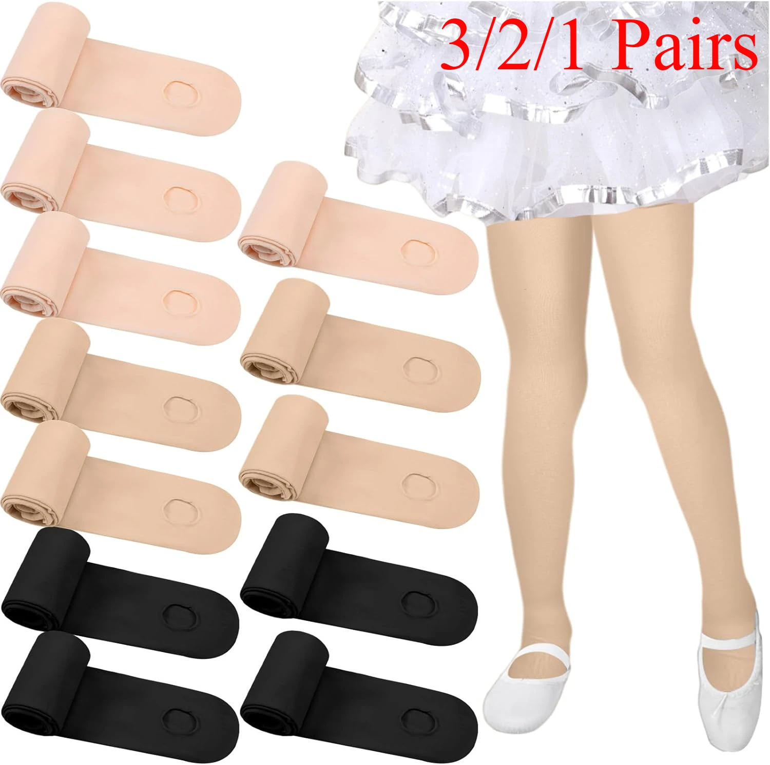 Girls Ballet Dance Tights Stockings 1-8 Year 3/2/1 Pairs