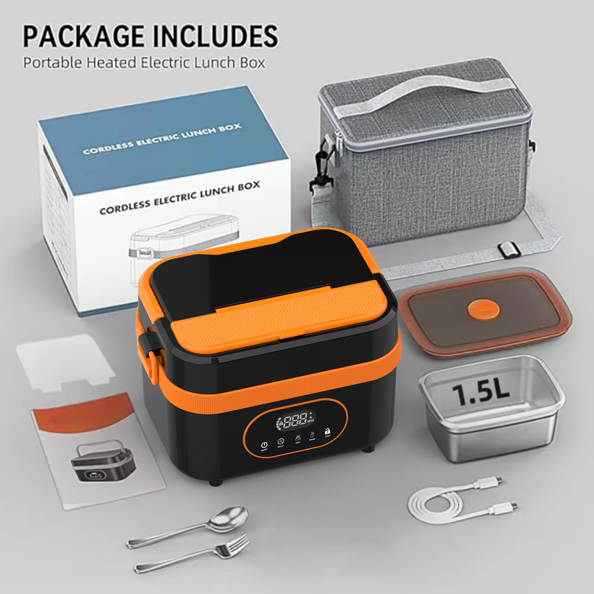 Gison 1.5L Elektrikli Isıtmalı Öğle Yemeği Kutusu Yetişkinler İçin 60W Isıtmalı, Sıcaklık Göstergeli 18000mah Taşınabilir Yemek Isıtıcısı İş, Araba veya Ev İçin