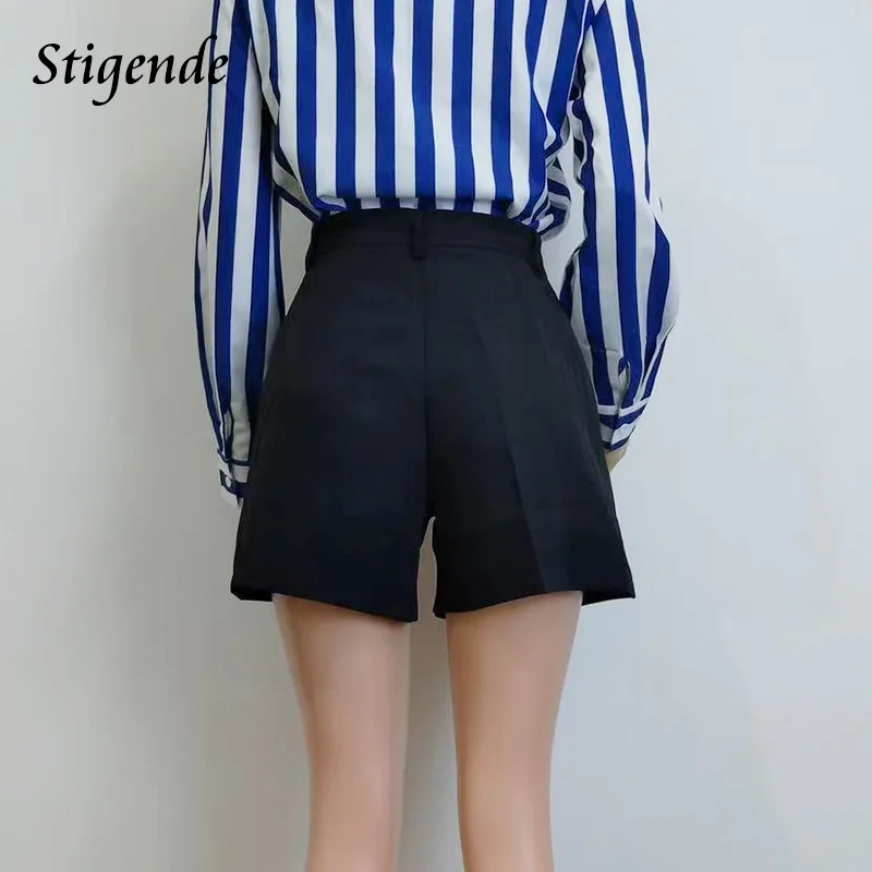 Stigende Women Summer Wide Leg Shorts Solid Color Loose Fit Pocket Shorts