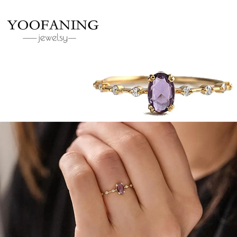 Exquisite 18K Gold-Plated Amethyst Ring for Luxurious Women's Fashion