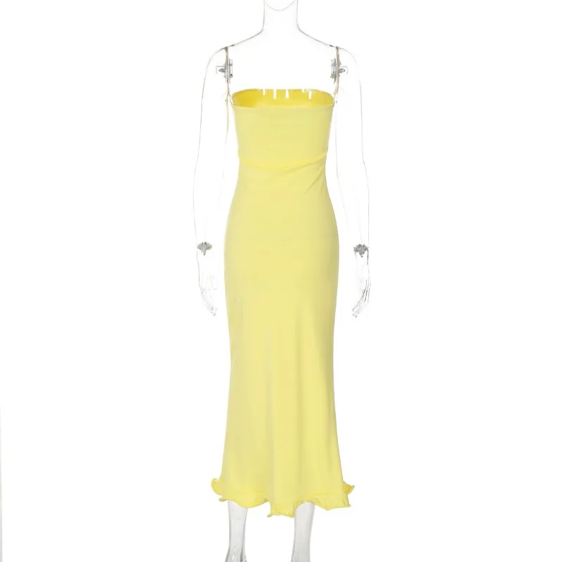 Vestido largo sexy sin espalda para mujer, elegante, ajustado, con ondas, orejas de hongo, patchwork, manga larga, otoño, nuevo