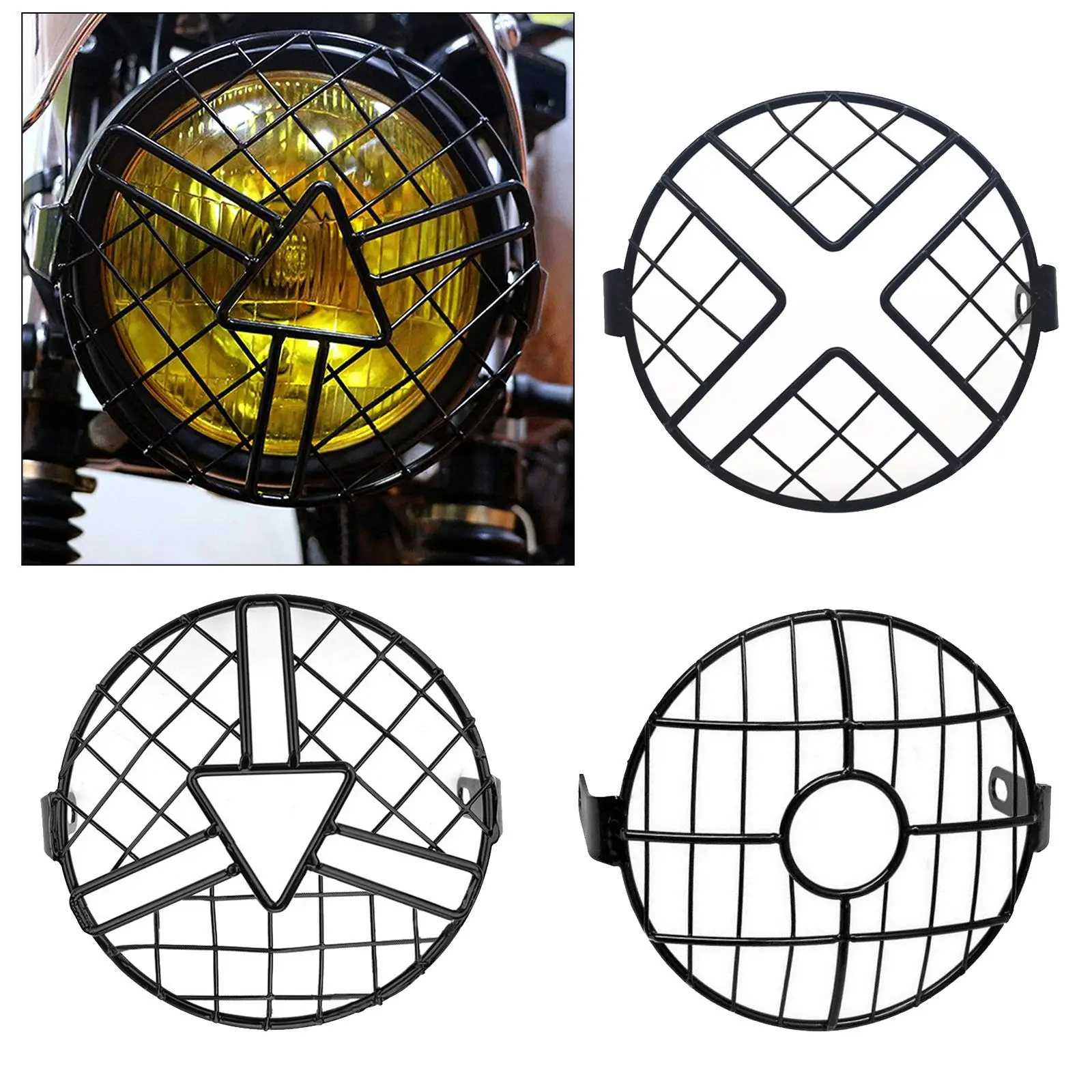 6.5" Motorcycle Headlight Mesh Grill Guard Retro Motorbike Headlamp Mask Headlamp Light Cover for Cafe Racer Decoration