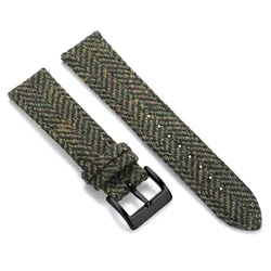 Vintage Genuine Leather & Tweed Nylon Quick Release Weave Bracelet Watch Band - 22mm (Green black)
