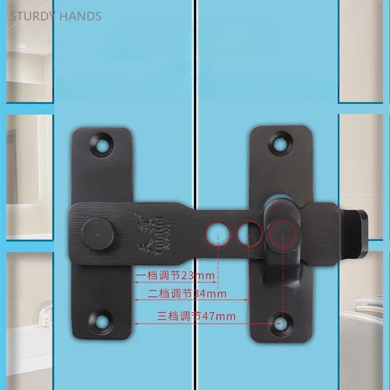 1 set of stainless steel non perforated anti-theft door buckles surface mounted adjustable sliding door latch locks door latch