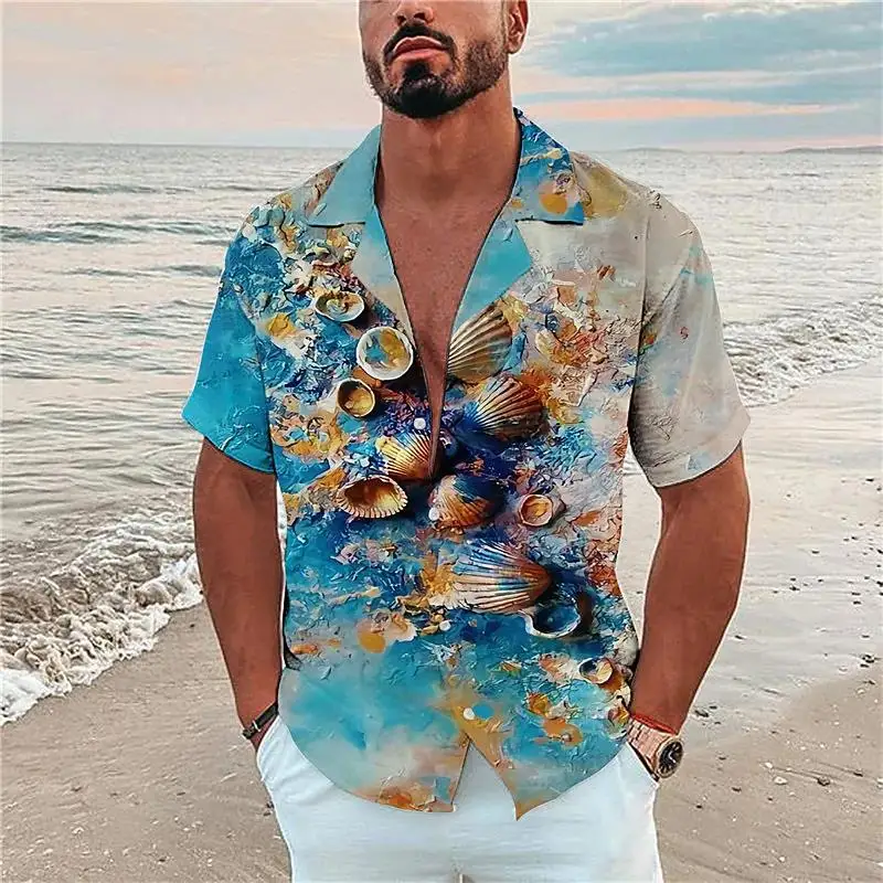 Lapel Men's Shirts Hawaiian Beach Shirts Summer Holiday Casual Tops  Oversized Harajuku 3D Print Tee 5XL Slim Tshirt Clothes 2023