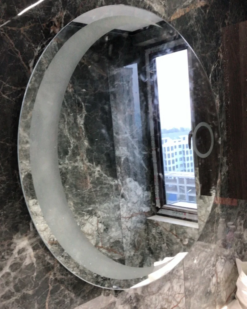 Description Picture 3 of itemModern Intelligent Bath Mirrors Home Touch Screen Bathroom Mirrors Wall Hanging Moon Shaped Round Makeup Mirror with Led Light