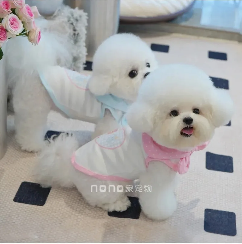 봄 가을 신상품 물방울 무늬 나비넥타이 순면 하의 셔츠 귀여운 조끼 애완견 미티 테디 소형견