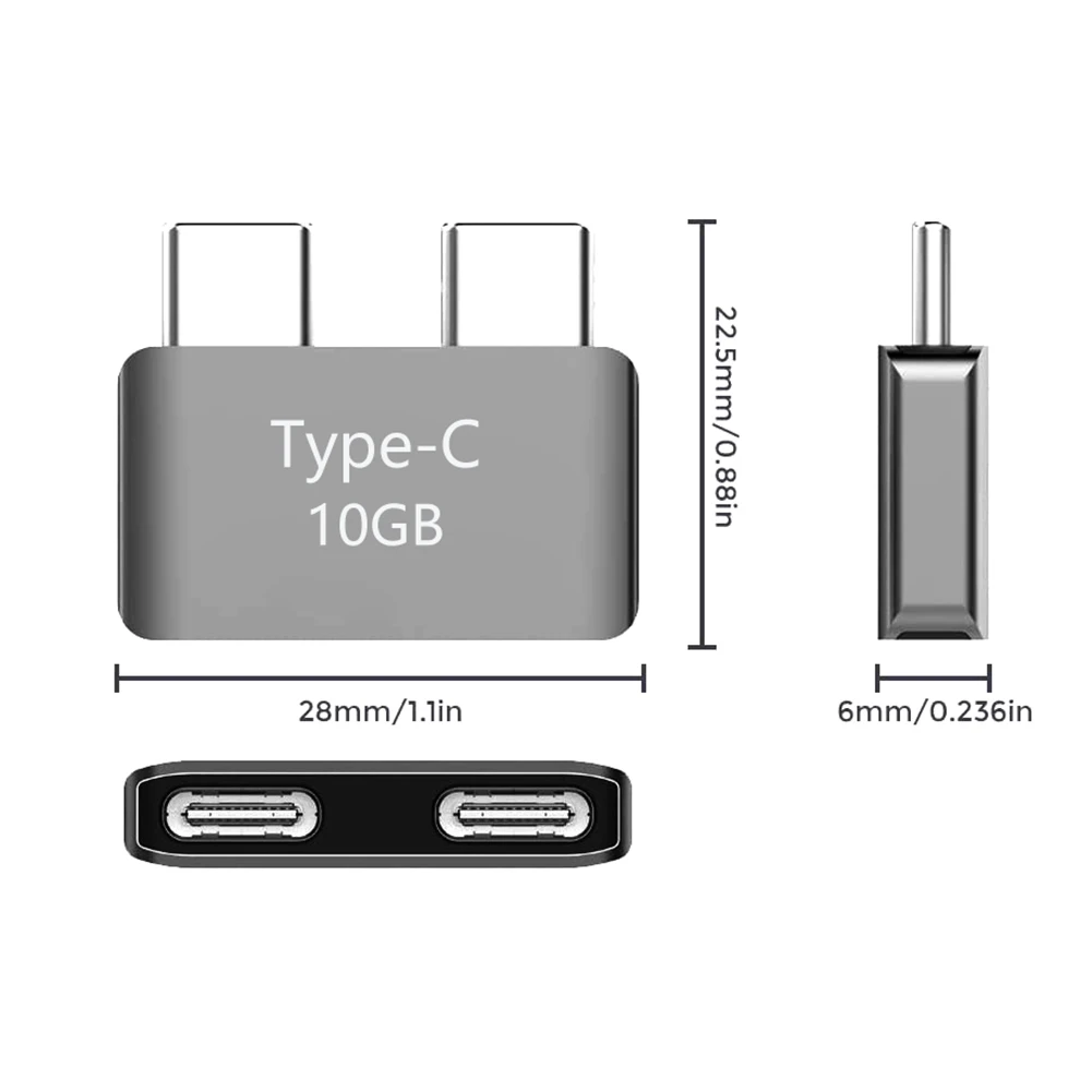듀얼 C타입 숏 익스텐더, USB 수-암 익스텐션 어댑터 커넥터, 10Gbps