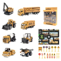 8pcs/set Alloy Engineering Truck with Road Sign&Mat Classic Construction Model Vehicle Excavator Loader Tractor Toy Car for Boys 1