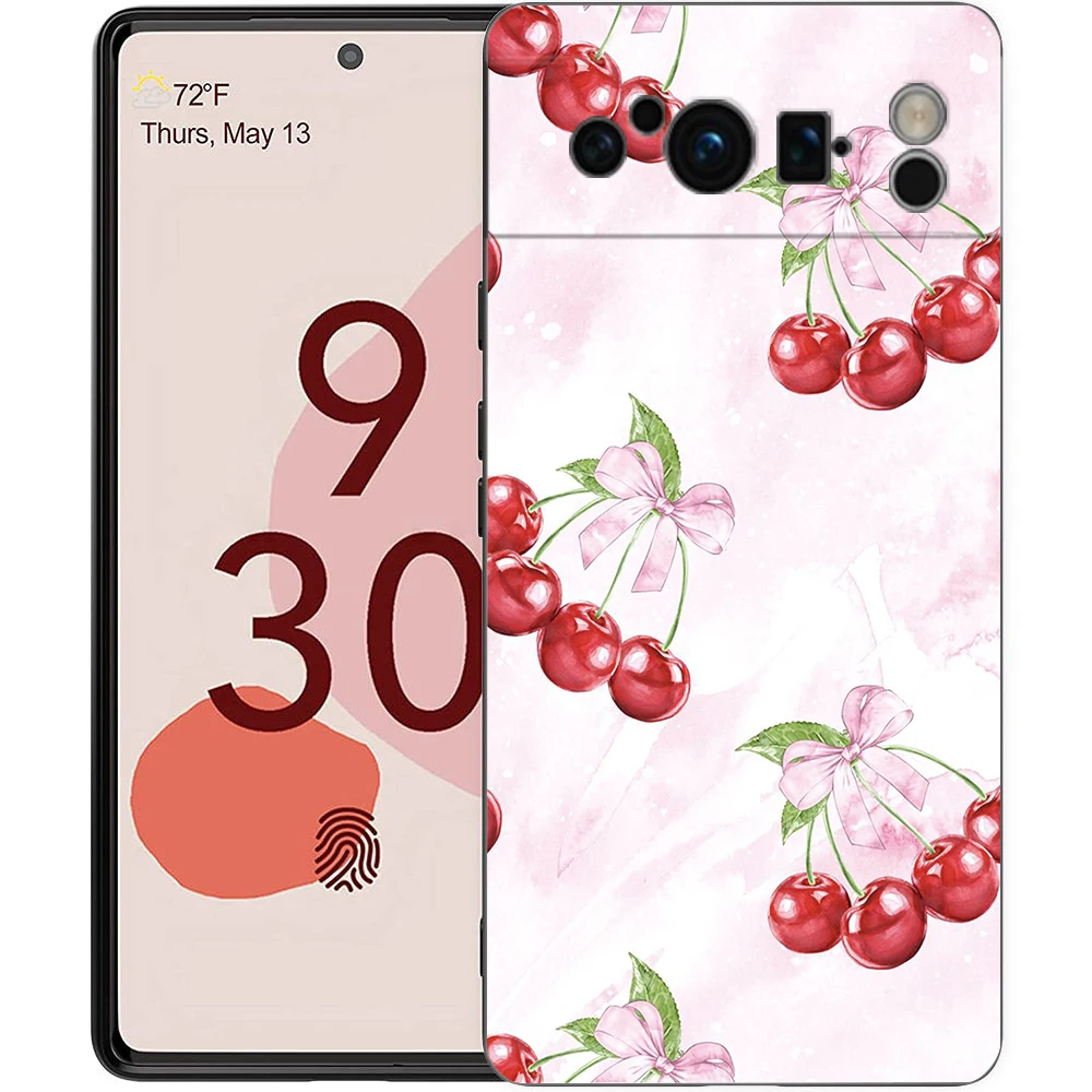 Charming Cherry Bow Soft Shockproof Black Phone Cover
