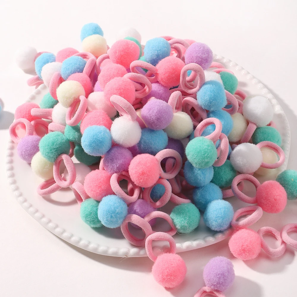 20pcs Kids Elastic Hair Bands Girls Plush Ball Rubber Band For Children Sweets Scrunchie Hair Ties Clip Baby Accessories hair bands