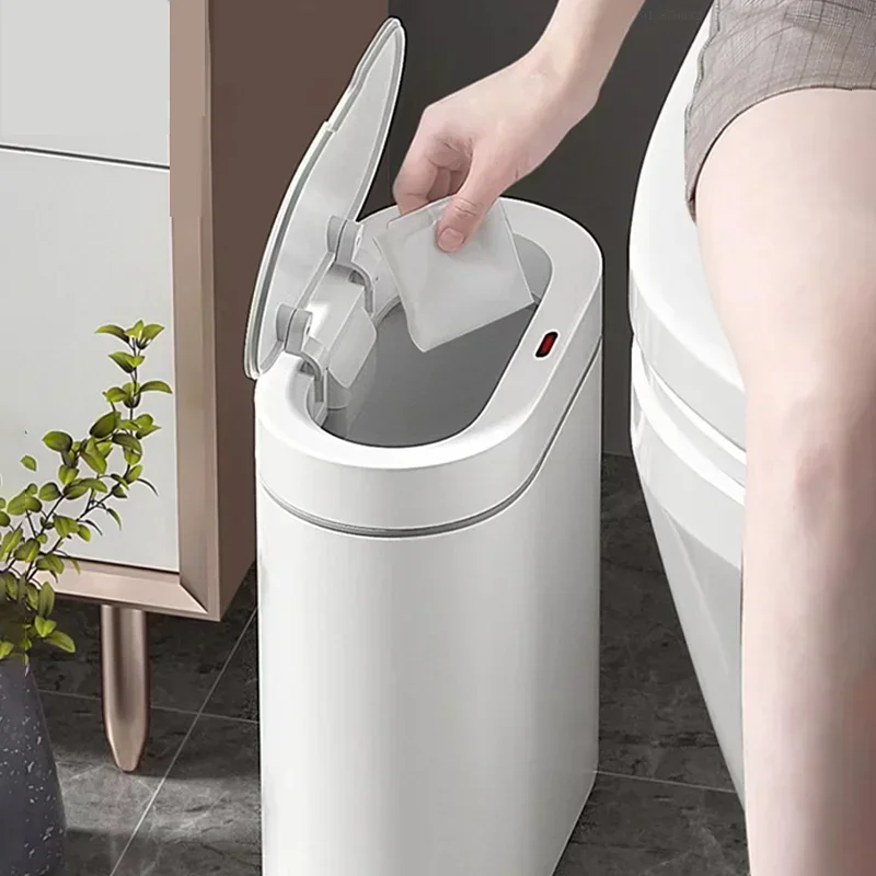 Smart Sensor Trash Can Electronic Automatic Household Bathroom Toilet Waterproof Narrow Seam Storage Bucket Smart Home Trash Bin desktop trash can trash can
