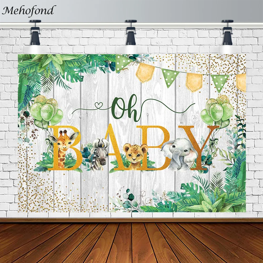 

Mehofond Wildlife Themed Backdrop Oh Baby Birthday Party Decoration Jungle Wood Poster Photo Studio Photocall Props Photozone