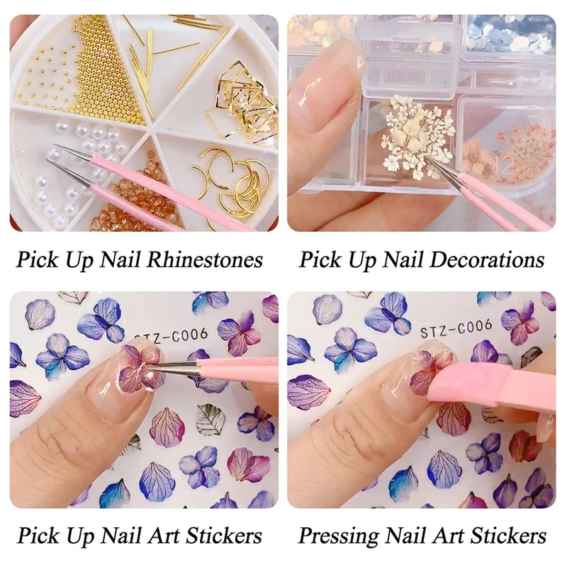 New Double Headed Tweezers Multi-Use Tweezers Silicone Pressing Head Nail Clipping Tool Take Sticker Tape Crystal Manicure Tools 3
