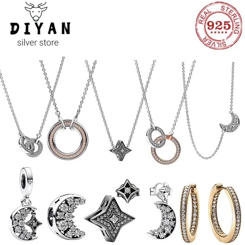 

The new 925 Sterling Silver Original Charm Fashion Star-Moon Ring Buckle suitable for DIY snake bracelet necklace girl jewelry