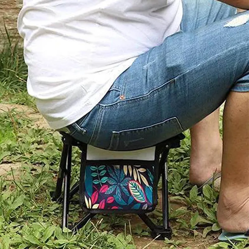Folding Stool with Side Pocket Fold Up Chairs Portable Collapsible with Storage Bag for Outdoor Camping Walking Hiking Fishing