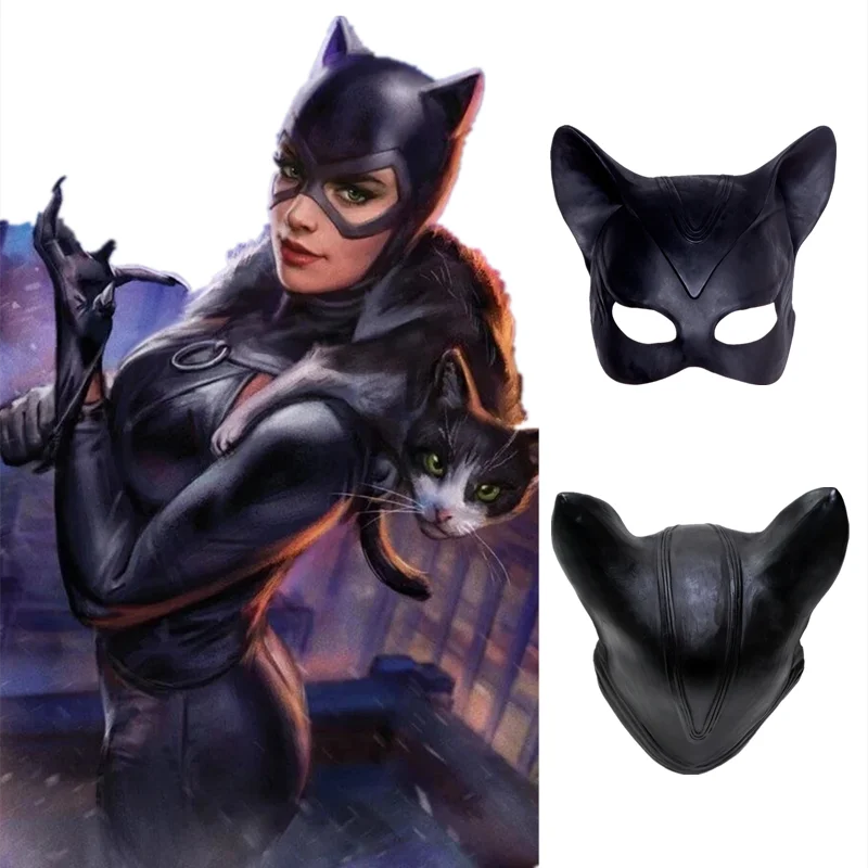 

Halloween Sexy Cute Girl Cat Selina Kyle Mask Bruce Wayne Cosplay Costume Latex Headgear Adult Woman Prop