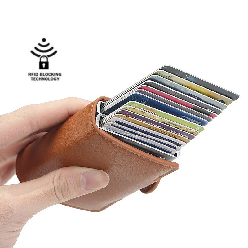 12 Card Slot Magic Anti RFID Double Aluminum Box Leather Wallet Card Holder Large Capacity ID Credit Bank Case wallet card holder leather wallet credit card wallet smart wallet credit card holder card holder card wallet id card case business card holder id card holder document card wallet wallet card bag