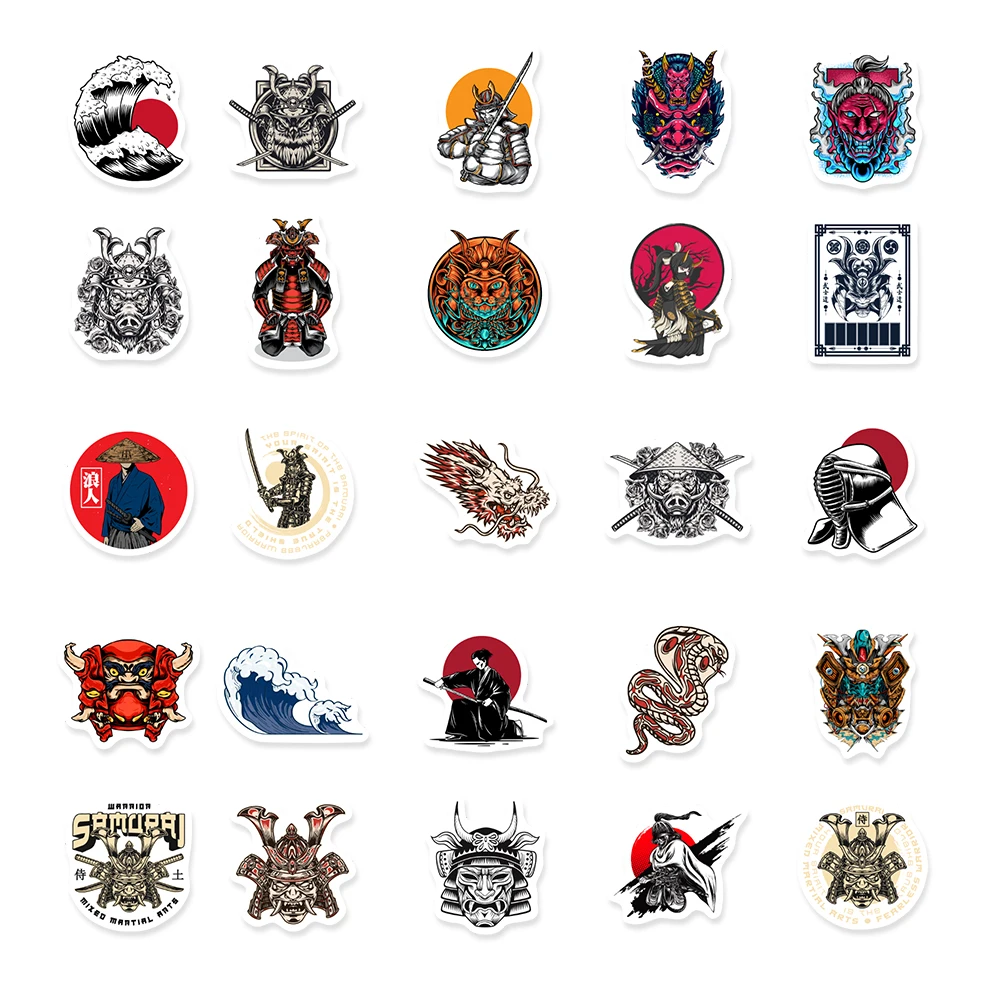 Japanese Samurai Characters Cool Waterproof Sticker Pack - Perfect for DIY Projects and Accessories