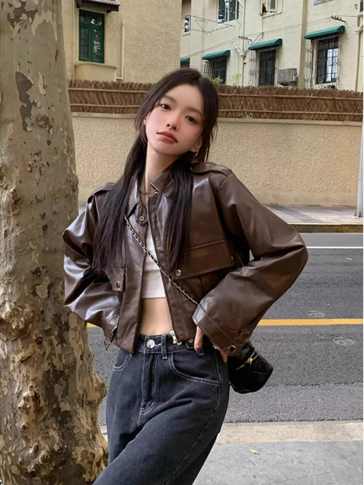 女性用ヴィンテージレザージャケット,ストリートウェア,バイカー