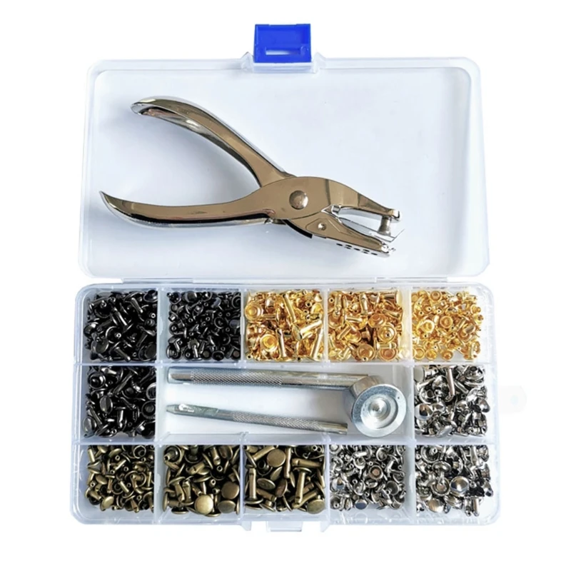 

180Sets Leather Rivets Double Caps Rivets Metal Studs with 3 Setting Tool Plier for Leather Craft Repair