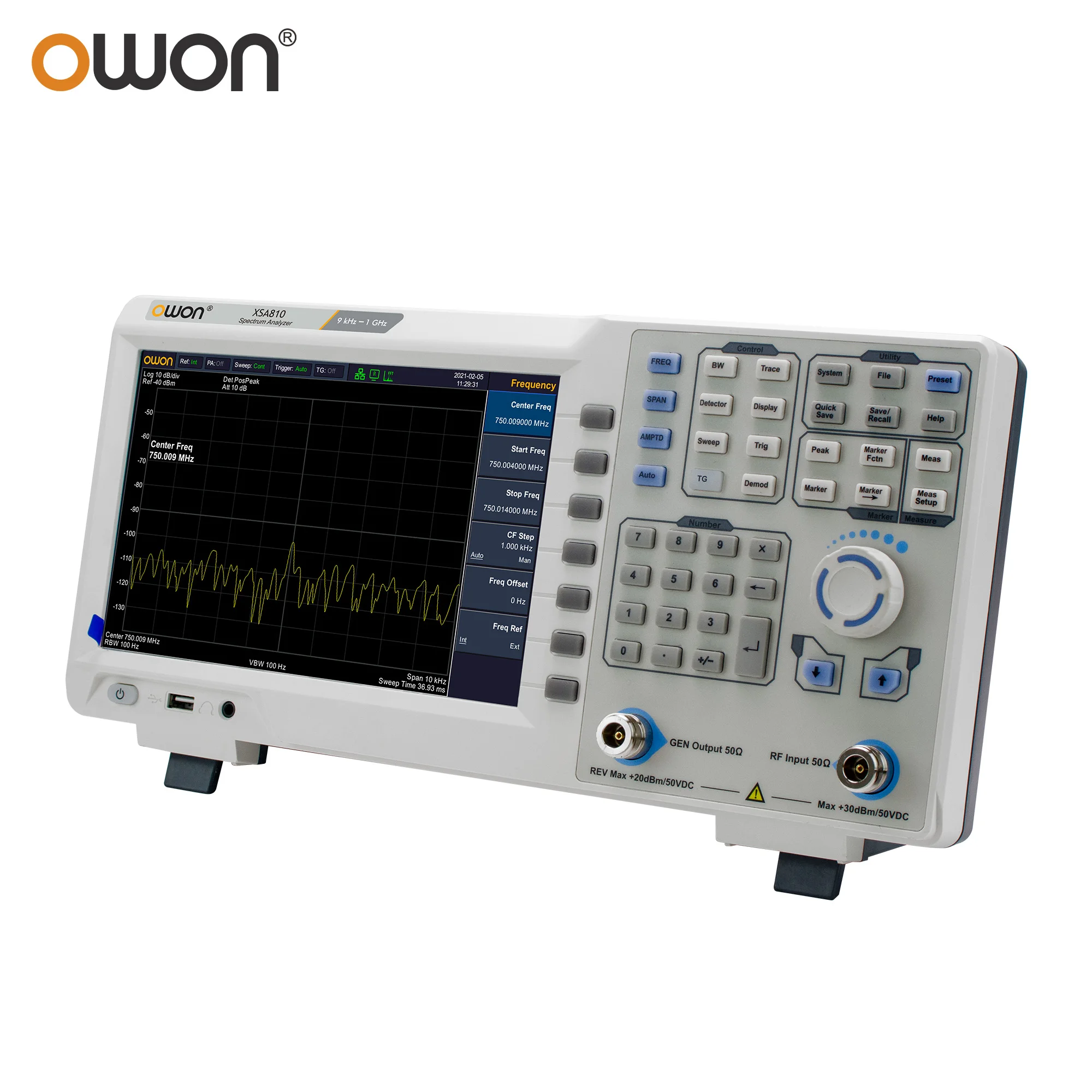 OWON XSA800 Series Spectrum Analyzer Frequency Range from 9 kHz up to 1.5 GHz resolution ratio 1280×800 9 inches LCD XSA805/815 4