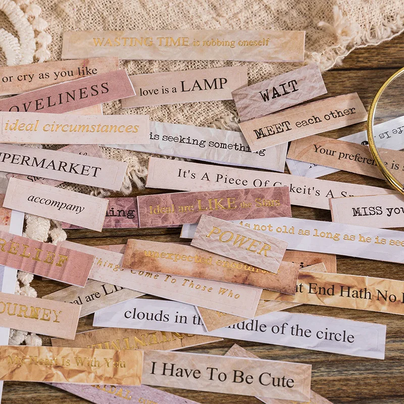 4 Sheets Vintage English short sentences Stickers Text Decorative Diary Album Scrapbooking Planner Sticker,stickers scrapbooking supplies