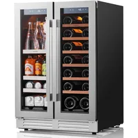 24 inch Dual Zone Drink Fridge with Glass Door, 3 Color LED Lights Wine Cooler for Beer Soda for Home Office Bar Bedroom 1