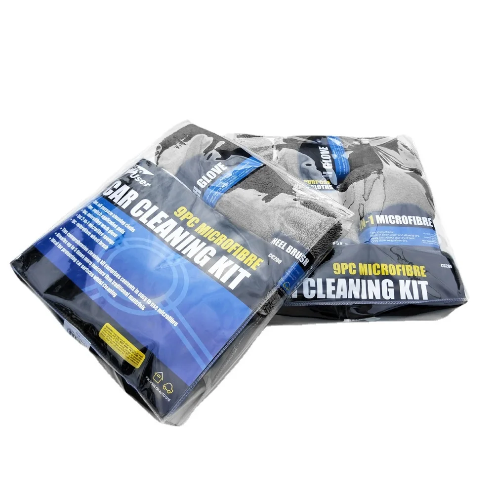 9-Piece Set Car And Motorcycle Cleaning Wipes Home Wash Gloves Car Wash Towels Cleaning Cloths Waxing Sponges Wheel Brushes