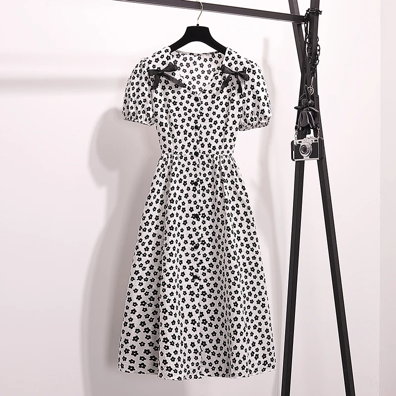 

Элегантная женская одежда в стиле ретро, Новинка лета 2022, стильное приталенное шифоновое платье-трапеция с цветочным принтом, P111