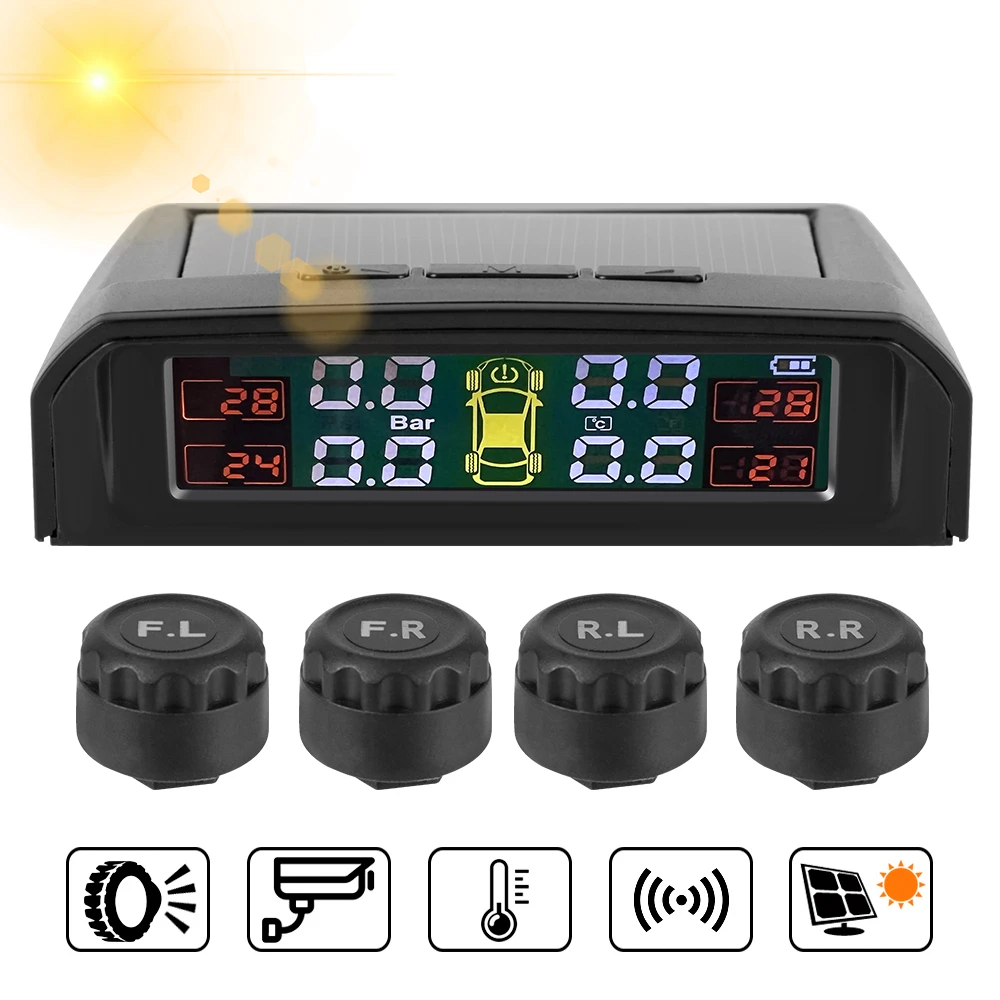 Tpms Car Tire Pressure Alarm Monitor System Hd Digital Lcd Display Auto  Alarm Tool Usb Or Solar Charging - Tire Pressure Monitor Systems -  AliExpress