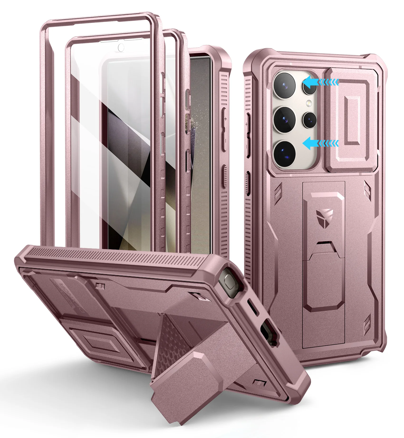 Full Body Rugged Phone Case with Camera Cover, Built-in Screen Protector, and Kickstand
