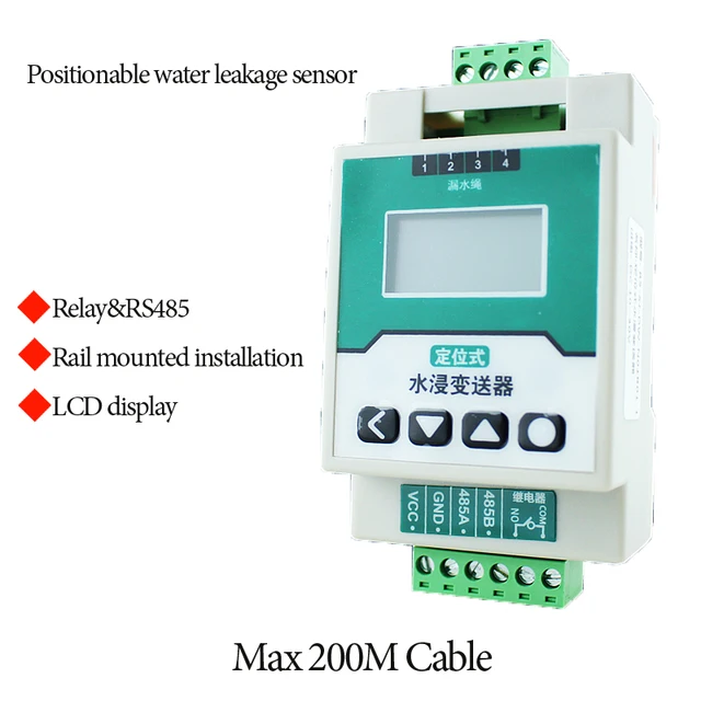 1Pcs Positionable Water Leakage Alarm RS485 Relay Signal Output With Liquid Cable Sensor LCD Display Control Unit 1