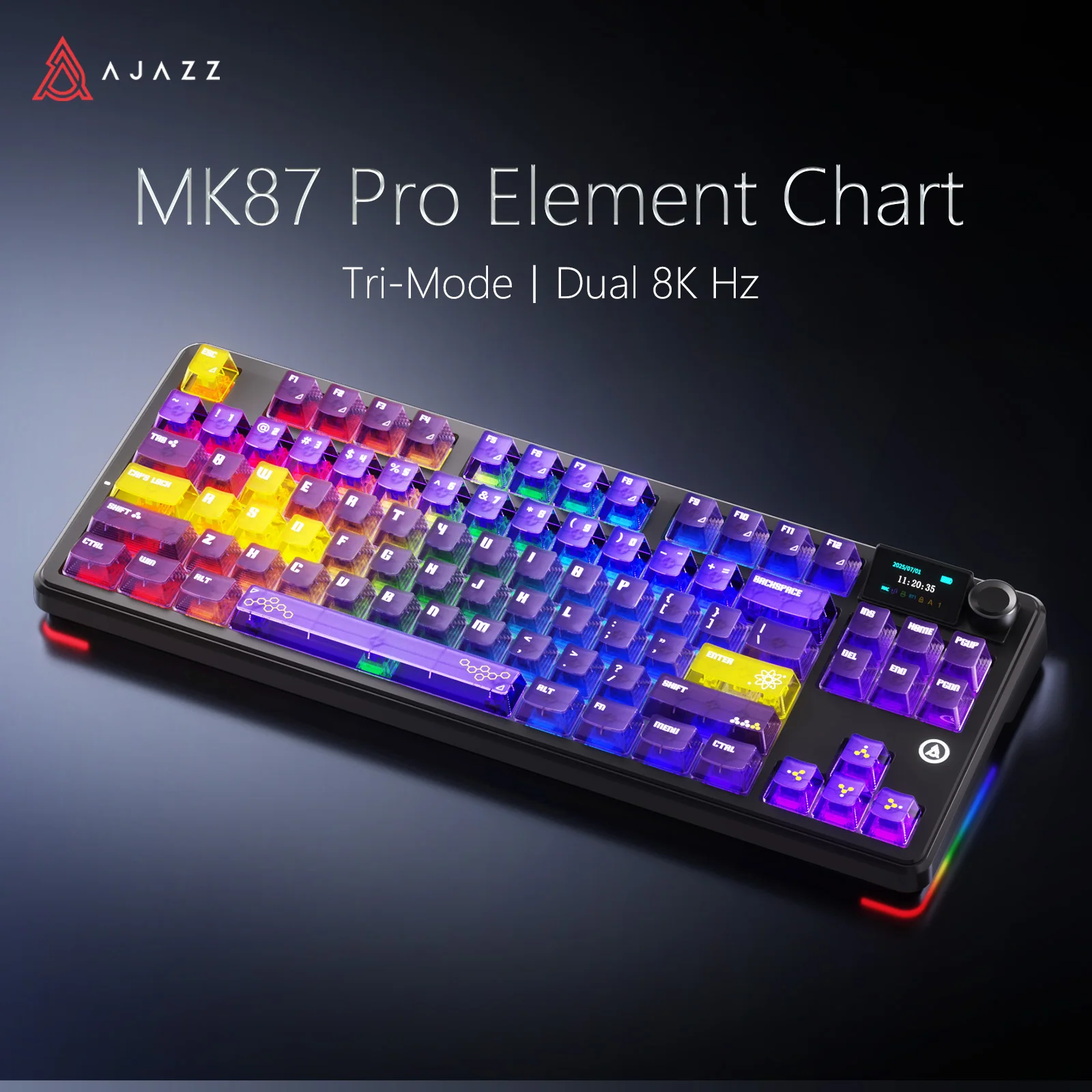 AJAZZ MK87PRO 듀얼 8000HZ 무선 블루투스 기계식 키보드(1.14인치 TFT 컬러 스크린 및 10000mAh 무선 키보드 포함)