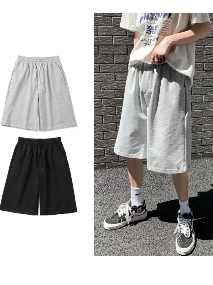Shorts Male Ins Korea Loose Fitting Quarter Pants Leisure Sweatpants  Summer New Large Size Drawstring Elasticity Beach Pants