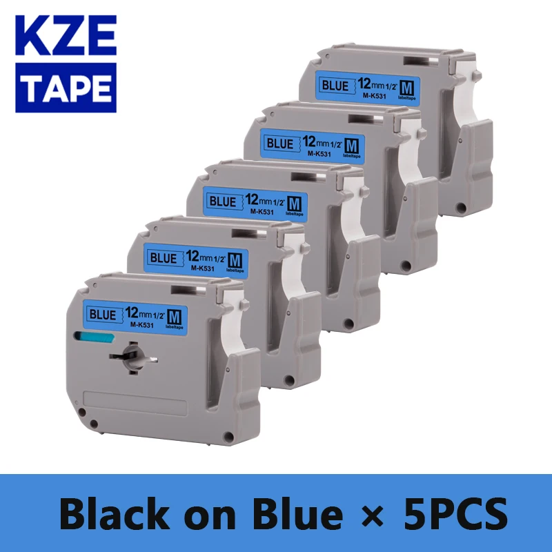5Pcs Mk Tape 12Mm M5311 Mk531 M-K531 Nero Su Nastro Per Etichette Blu Compatibile Per Brother P Touch Labelmaker Pt-M95 Pt-90 Pt-80