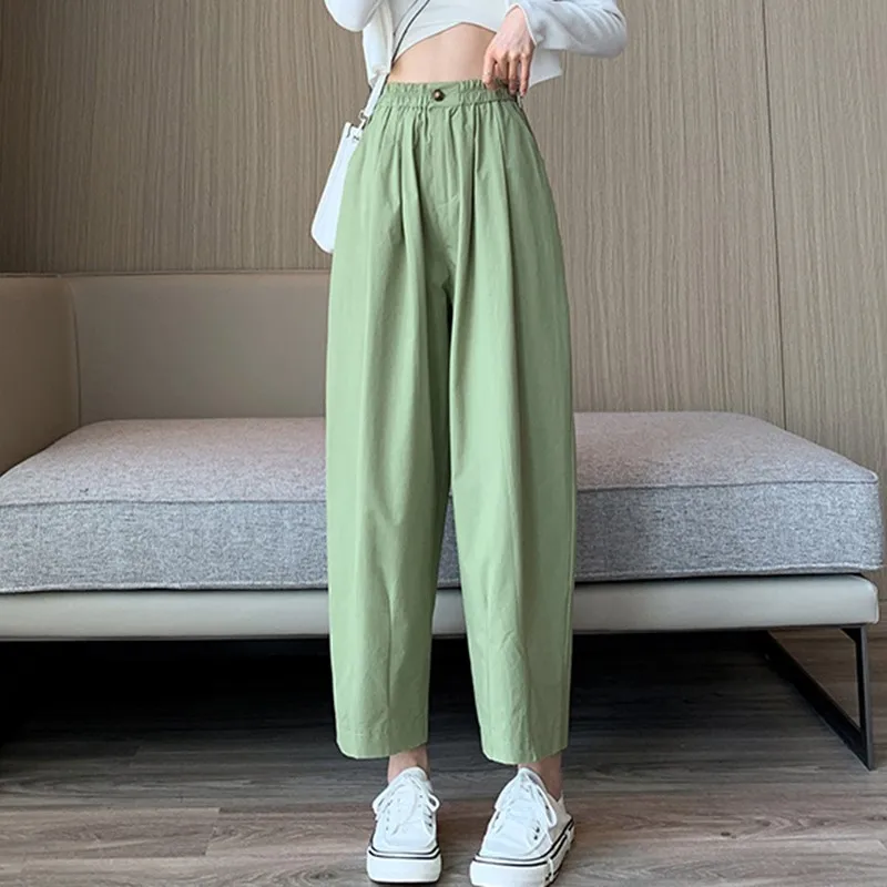 

Women Casual Harem Pants New Arrival 2024 Summer Simple Style Solid Color Basics Loose High Waist Female Trousers W1718