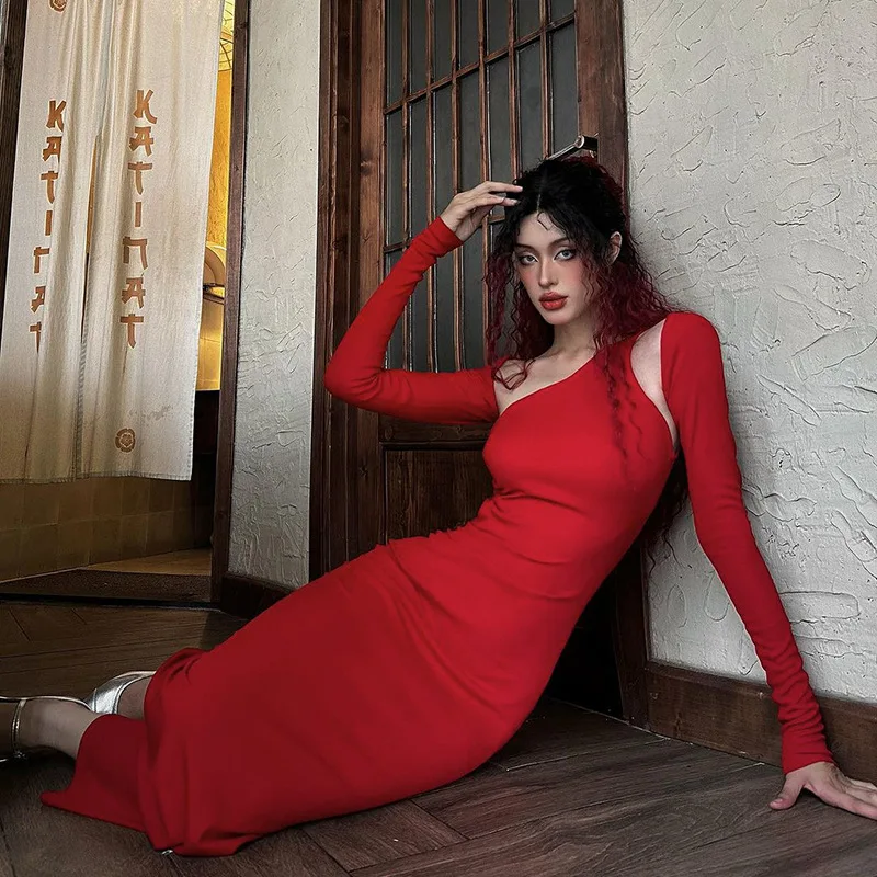 

Women's Sexy Hollow Out Mini Dress, Long Sleeve, Monochromatic, Bodycon, Nightclub, Ruched, Club, Party, Outfit, Y2K