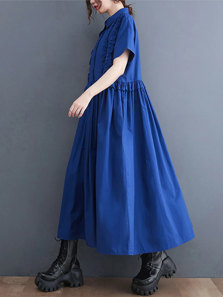 2025 Spring Summer New Patchwork Shirt Dresses For Women Short Sleeve Loose Casual Vintage Long Dress Fashion Elegant Clothing