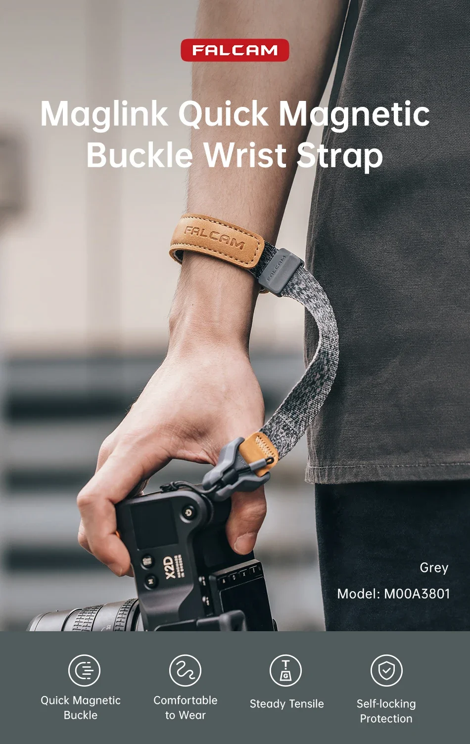 FALCAM Maglink Magnetic Wrist Strap - Quick Release Buckle, Secure Grip for DSLR